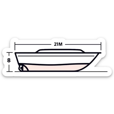 technical diagram of 8 meter boat hull with measurement marked sticker