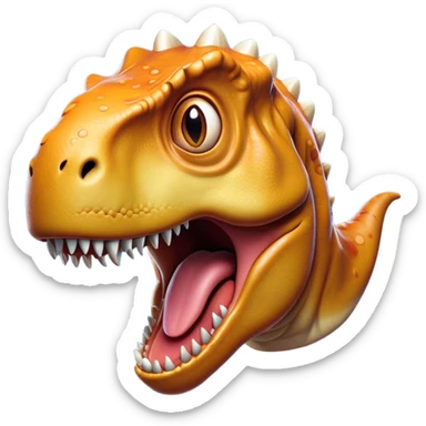 Cinematic Comical T-rex Portrait Emoji, Head tilted dramatically with an exaggeratedly shocked expression, featuring its iconic massive head, tiny comically expressive arms, and wide, playful eyes full of humorous disbelief, Simplified yet hilariously expressive features, highly detailed, glowing with a slightly sassy prehistoric glow, high shine, dramatic yet playful, stylized with an air of cheeky dinosaur mischief, soft glowing outline, capturing the essence of a meme-worthy T-rex that looks ready to side-eye its way into viral fame! sticker