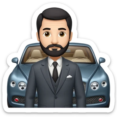 Professor Bentley Dyed black gray hair  frencb beard graying indian guy in suit with a bentley car sticker