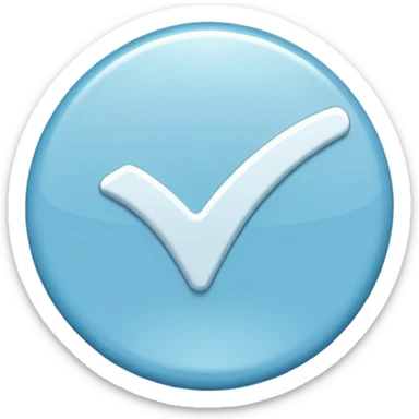 Light blue coloured circle badge with a white tick in the middle sticker