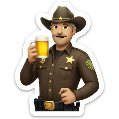 Sheriff drinking a beer sticker