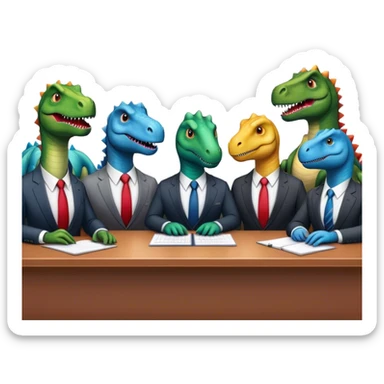 different office dinosaurs in suits sitting along the conference table sticker