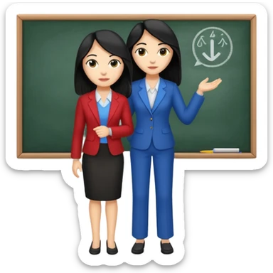 Women, professionals, teachers, black long hair, full body sticker