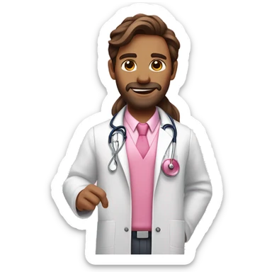 Long brown hair doctor in pink undershirt white coat over pink stethoscope  sticker