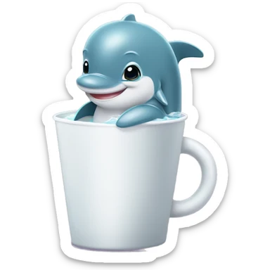  Create a image of baby dolphin with cute hands and legs, standing with a cup of Boba in hands, simple  sticker