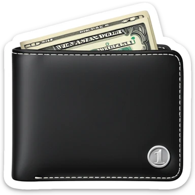 black wallet with a single one dollar bill inside, just one dollar sticker