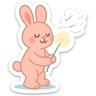bunny holding a dandelion in the breeze, gentle spring vibe, soft pastel colors, pastel-toon style sticker