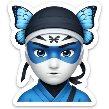 Ninja de ojos negros con la piel blanca con una mariposa azul posada en su hombro izquierdo  sticker