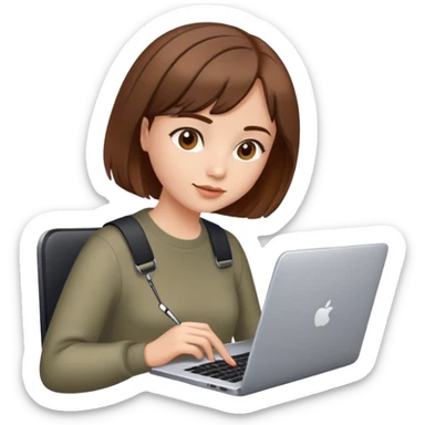 Girl with brown bob hairs with laptop and phone  sticker