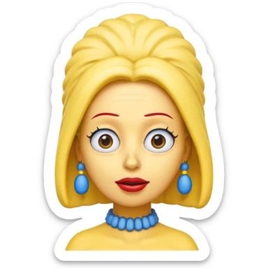 3D emoji head-only, smooth plastic, soft studio light, big round eyes, bold outline, centered, transparent bg,
Marge Simpson, yellow skin, tall cylindrical blue beehive hair, red bead necklace, overbite, no earrings, no eyelashes, no blonde hair sticker