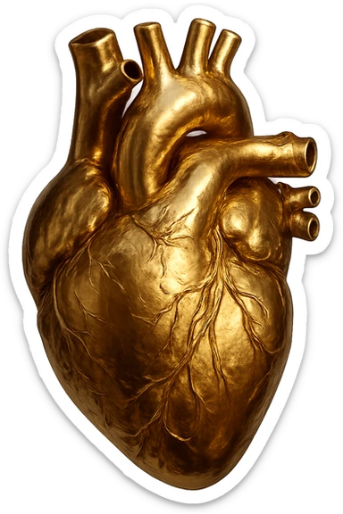 realistic digital art of a heart with a liquid gold effect, no background sticker