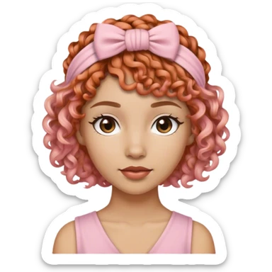 Woman with Copper Curly short hair with a light pink side knotted headband sticker