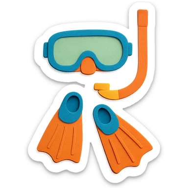 snorkel and flippers arranged as a flat lay with bright colors in paper-craft style sticker