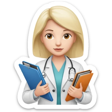 A female doctor with a folder of slides in her hands sticker