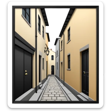 narrow alleyway, simple building design sticker