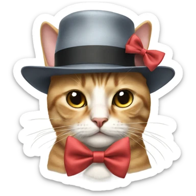 Cat wearing a bow tie and hat sticker