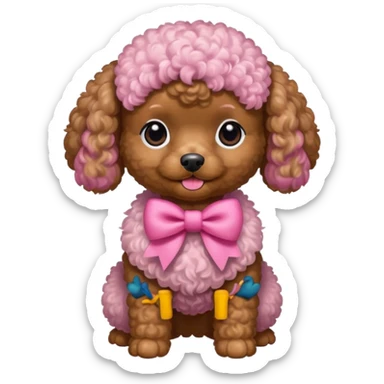 Brown toy poodle with pink bow sticker