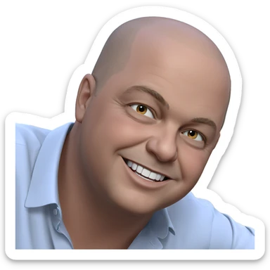 bald boy with a smile sticker