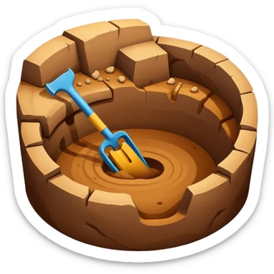 Emoji-style illustration of an excavation pit, flat vector look, bold outlines, minimal details, no background. sticker