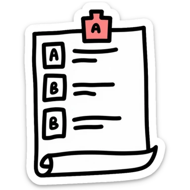 paper with multiple choice answers labeled a) and b) sticker