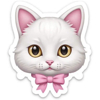 A little white cat with innocent eyes and a pink bow on its head sticker