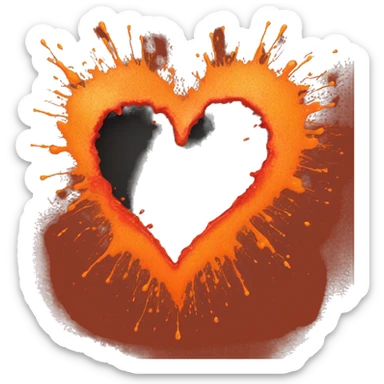 splattered paint heart glowing red-orange warmth sticker