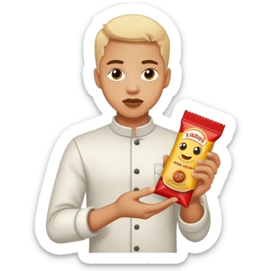 Admitting a mistake honestly yet in a cute and witty way, holding a seasoning reward gift with a playful and apologetic expression sticker