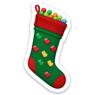 A cozy Christmas stocking full of vintage toys and candy sticker