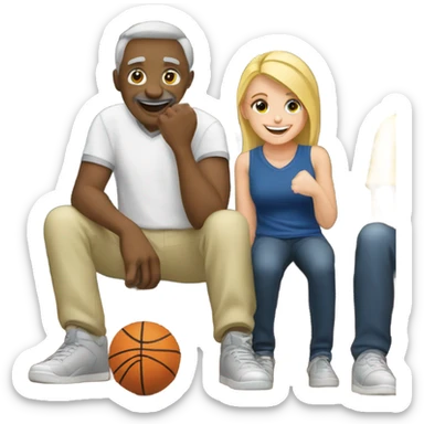 Blonde girl with her father celebrating at the basketball game  sticker