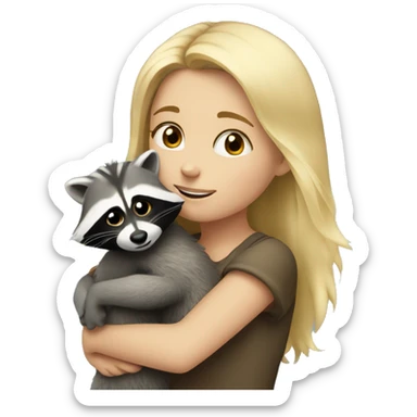 Blonde girl hugs a racoon sticker