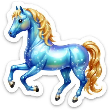 A magical horse made entirely of transparent bubbles and water, with a flowing mane of small bubbles

 sticker