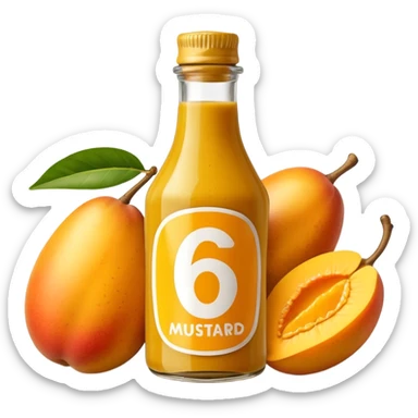 Bottle of mustard that says 67 with mangoes next to it sticker