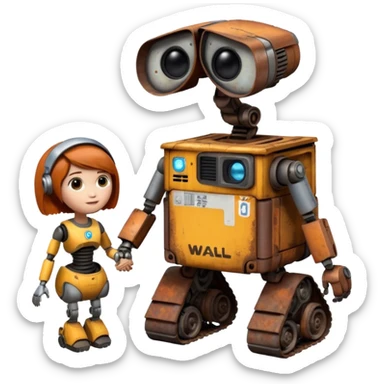 WALL E holding EVE a hand sticker
