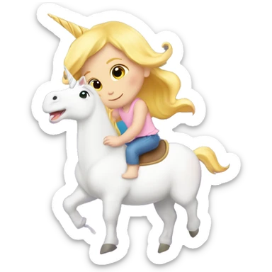 Blonde baby girl riding a unicorn inside of a bucket ￼ sticker