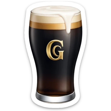 Guiness glass. White capital letter 'G' printed in the center. Inside the bottle, the dark liquid is filled precisely to the horizontal midline of the 'G', perfectly 'splitting' the letter. sticker