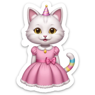 happy girl cat wearing a birthday dress sticker