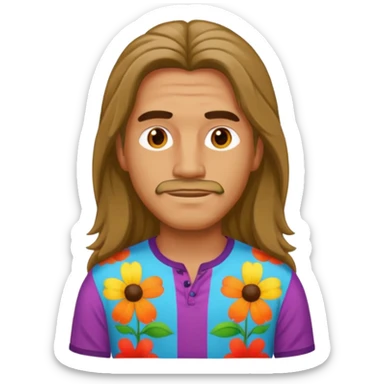 man in hippies type sticker