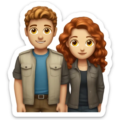 Brown-haired boy portrait close-up lighter skin and red haired girl  sticker