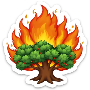 Flaming bush on fire with smoke sticker