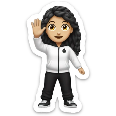 white girl in black tracksuit waving sticker