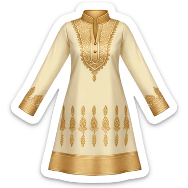 Women's kurti with high collar and golden thread embroidery sticker