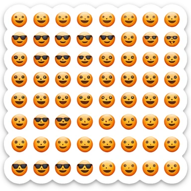 Minimalist flat emoji icon set, bright vivid orange symbols (#FF6200 or #FF8C00) on pure black background (#000000), sharp clean edges, no gradients, no shadows, high contrast, simple geometric shapes, modern UI icon style like Telegram stickers or Discord emojis sticker