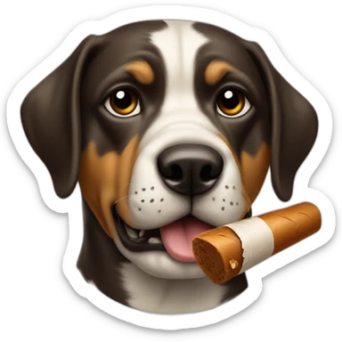 A dog with a bone in its mouth like a cigar and a mobster face with an intriguing expression sticker