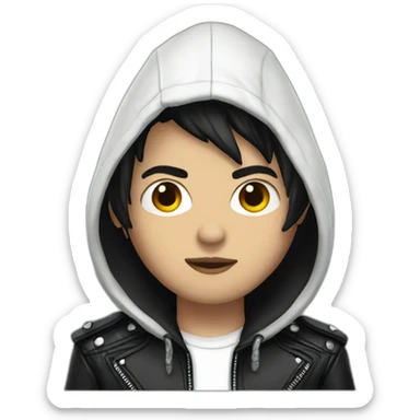 Punk male with white hood leather jacket with dark hair sticker