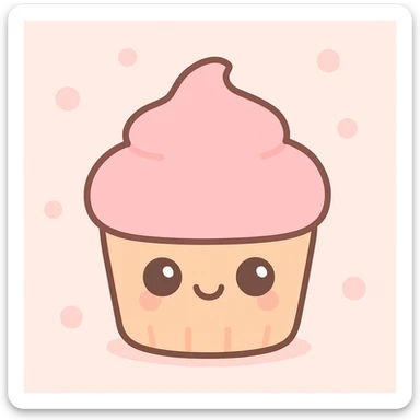 cupcake with pink icing, kawaii style sticker