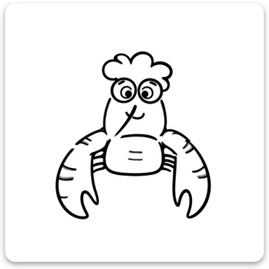 senior lobster with white hair and glasses, elderly lobster character with white eyebrows and whiskers, wearing round glasses sticker