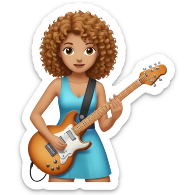 rockstar woman with curly light brown hair shredding electric guitar sticker