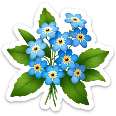 luxuriant, big bouquet Forget-Me-Not flower, stem, leaf sticker