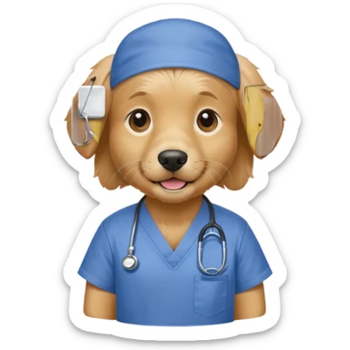 golden retriever wearing only scrubs sticker