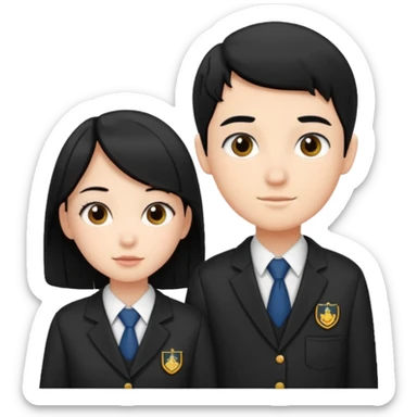 students in school uniforms girl and boy black hair sticker